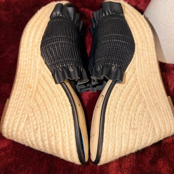 Jessica Simpson Serilda Black Espadrille Platform Wedge Sandals Smocked Size 7 - Picture 6 of 8